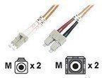 DIGITUS LWL Patchkabel LC/SC 50/125um 2m Multimode Duplex Halogenfrei bis 1Gbit mit Messprotokoll orange OM2