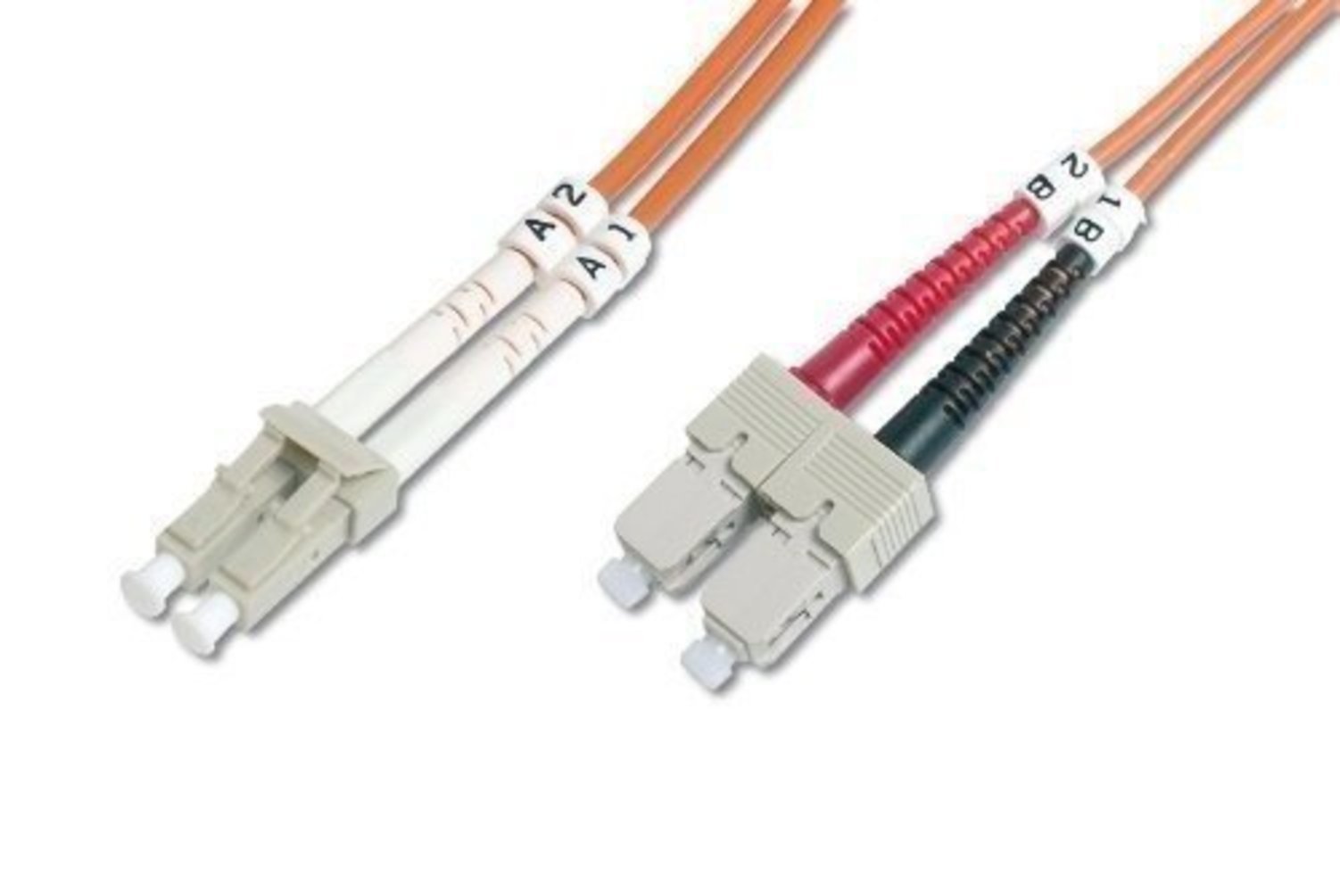 DIGITUS LWL Patchkabel LC/SC 50/125um 1m Multimode Duplex Halogenfrei bis 1Gbit mit Messprotokoll orange OM2