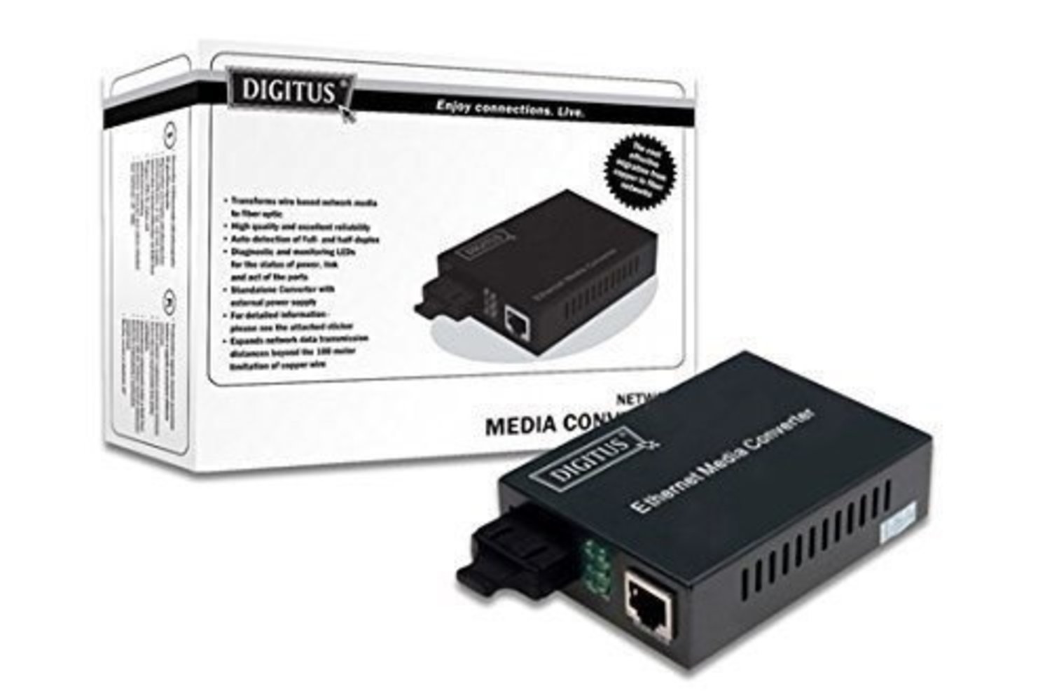 DIGITUS Fast Ethernet Medienkonverter ST 10/100Base-TX zu 100Base-FX wandelt drahtbasierte in Glasfasersignale bis 2Km multimode