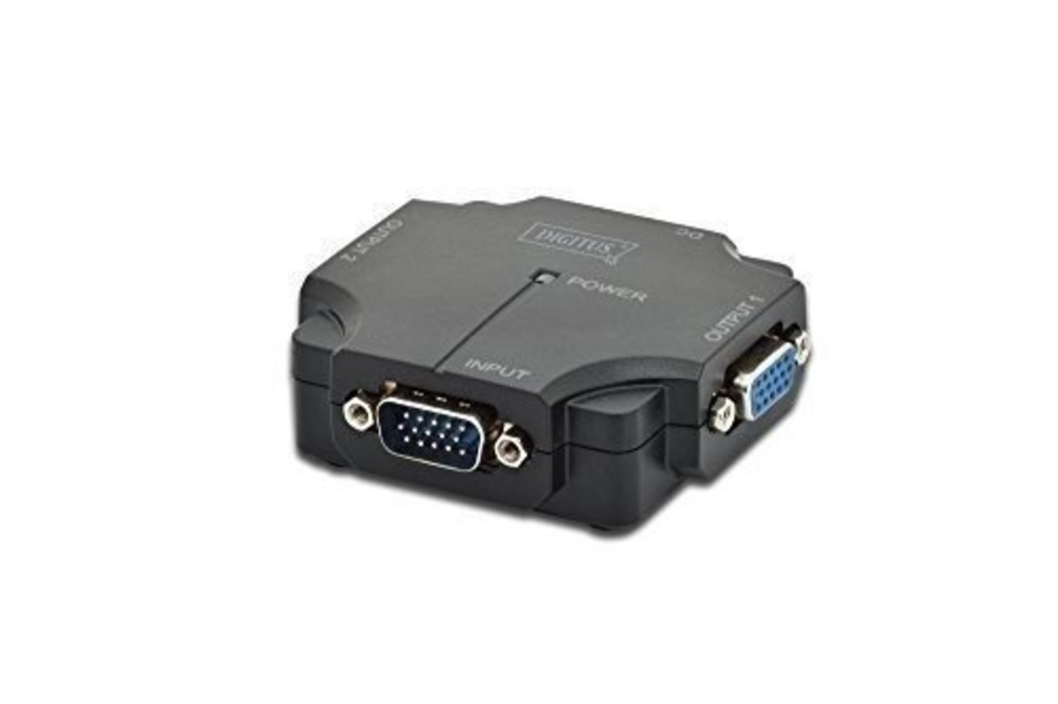 DIGITUS VGA Splitter mit 2 Ports und interner Leistungsverstärkung bis zu 75m Reichweite, maximale Auflösung von 2048x1536 bei 60Hz