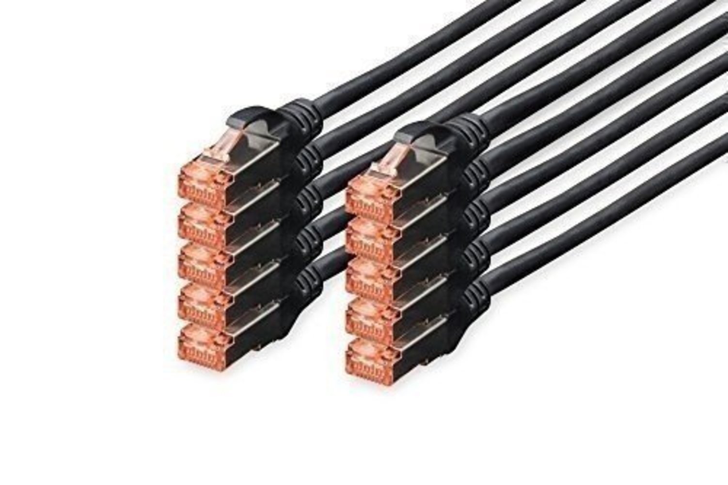 10 Stück DIGITUS CAT 6 S-FTP Patchkabel Cu LSZH AWG 27/7, 0.25 m Länge, Schwarz