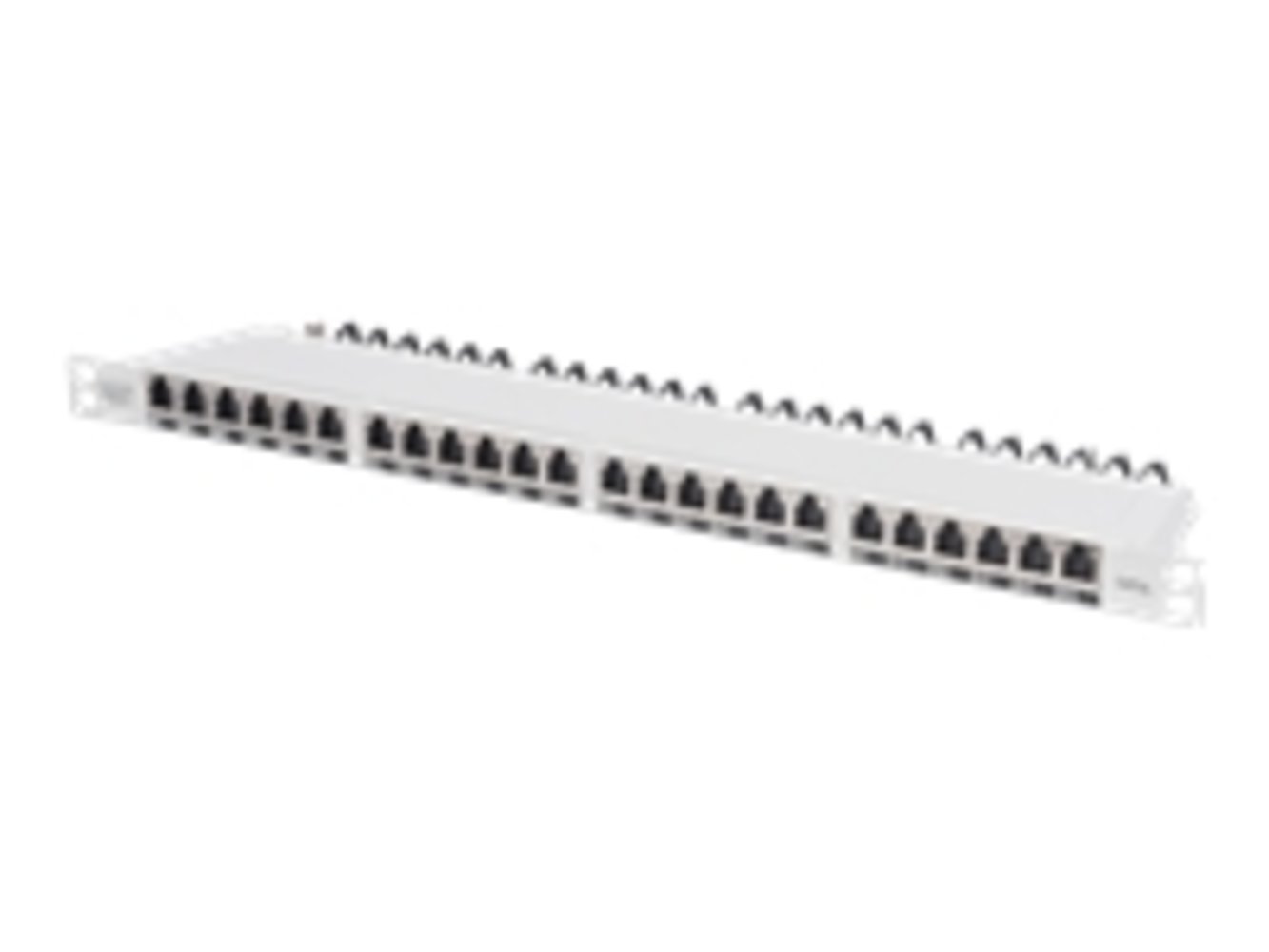 DIGITUS CAT 6A Klasse EA Patch Panel geschirmt 0.5HE 24-Port RJ45 inkl Staubschutzklappe 8P8C Farbe Grau RAL 7035