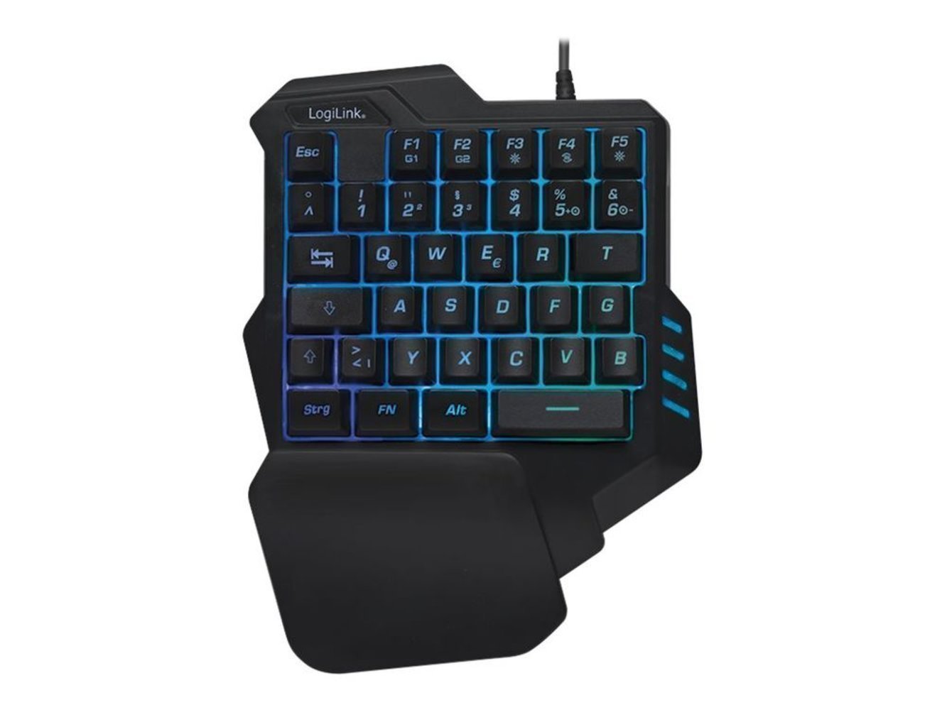 Einhand-Gaming Tastatur LogiLink mit schwarzer Beleuchtung