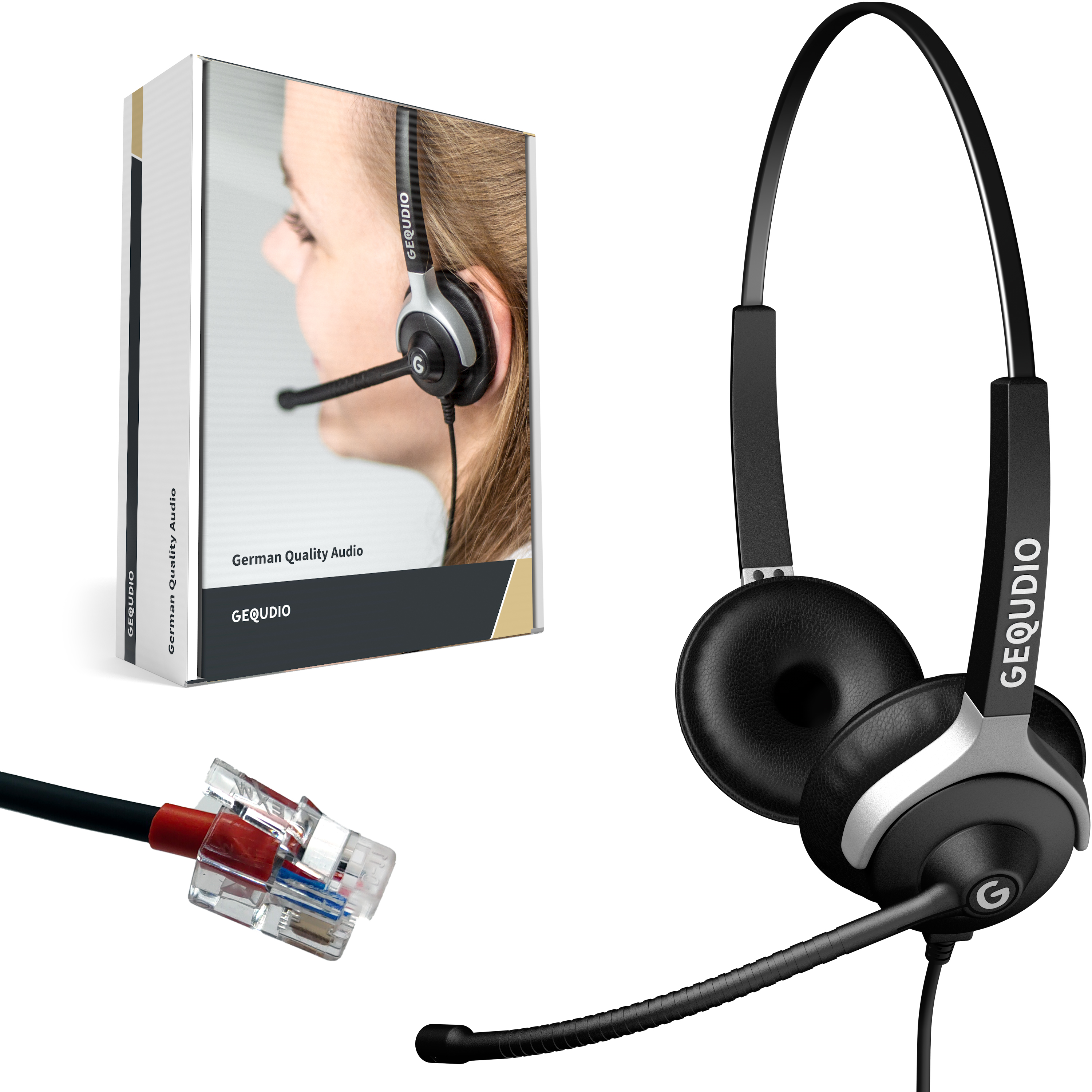 GEQUDIO Headset 2-Ohr für Yealink.Snom.Grandstream mit Kabel