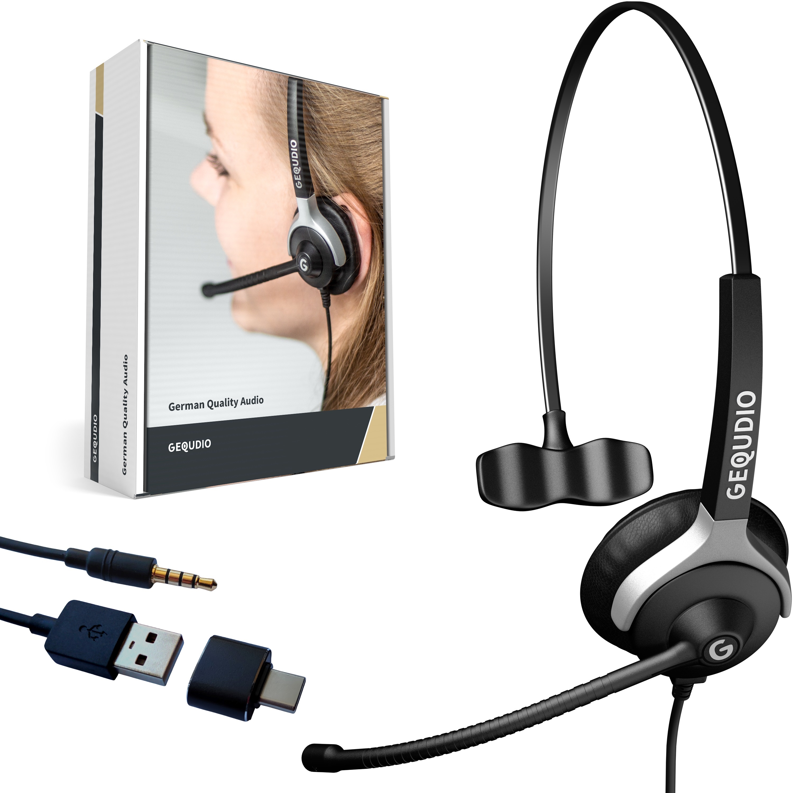 GEQUDIO Headset 1-Ohr mit USB für PC.MAC