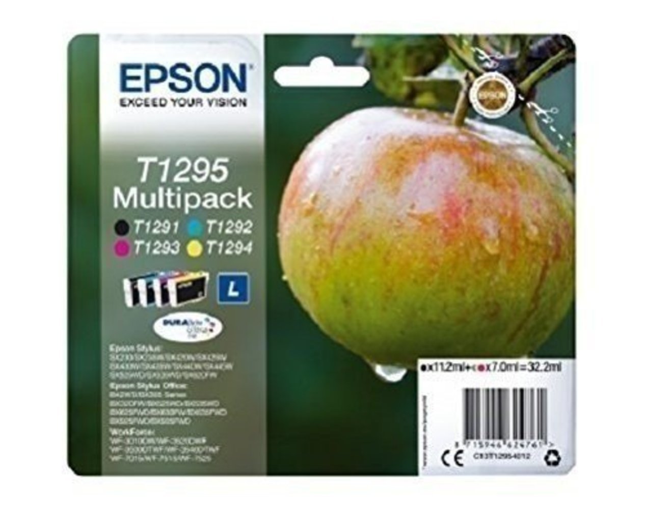 EPSON T1295 Tinte schwarz und dreifarbig hohe Kapazität 11.2ml and 3 x 7ml 4-pack blister ohne Alarm