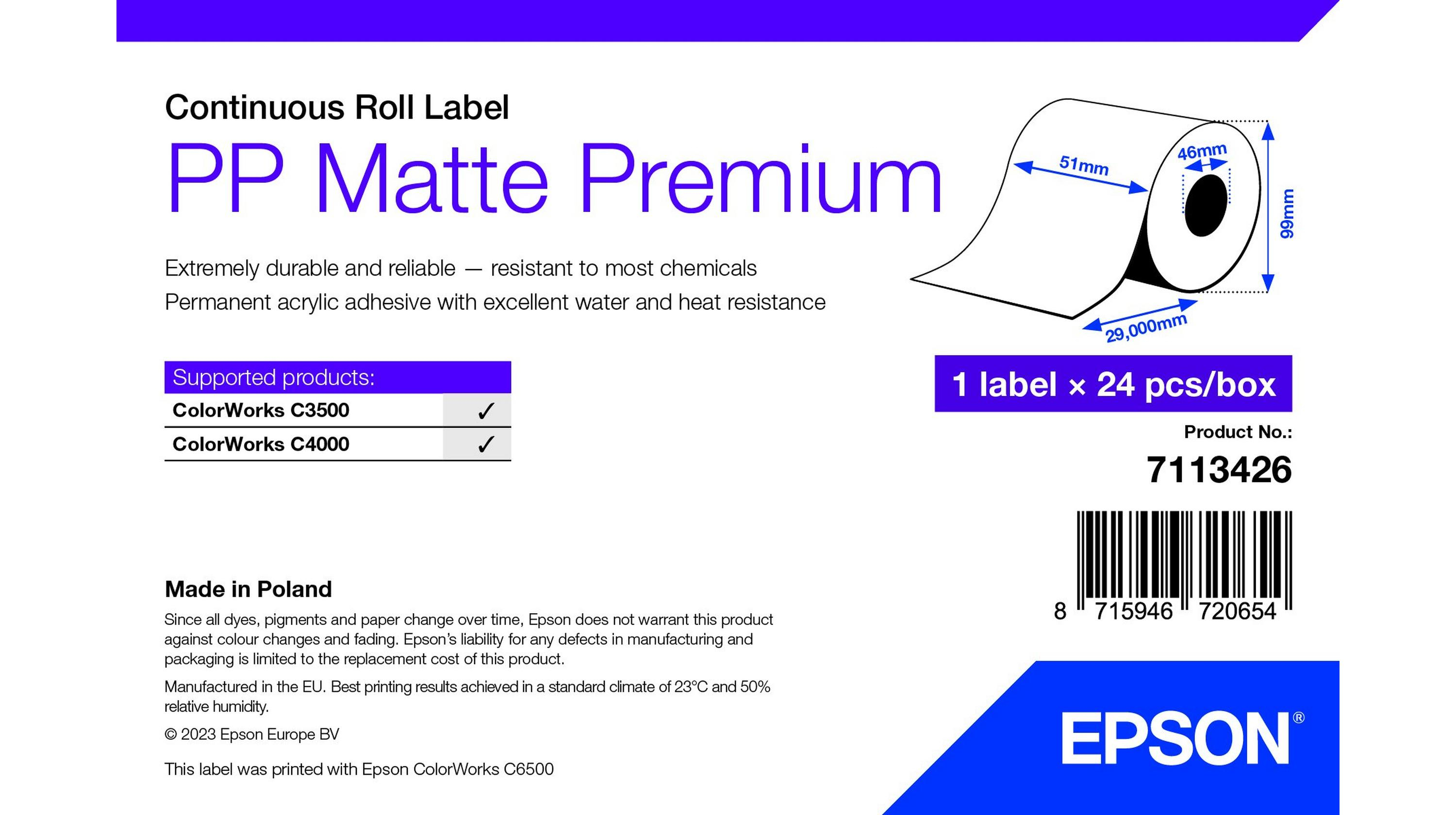 EPSON PP Matte Label 51mmx29m Beleg-/Couponrolle (endlos)