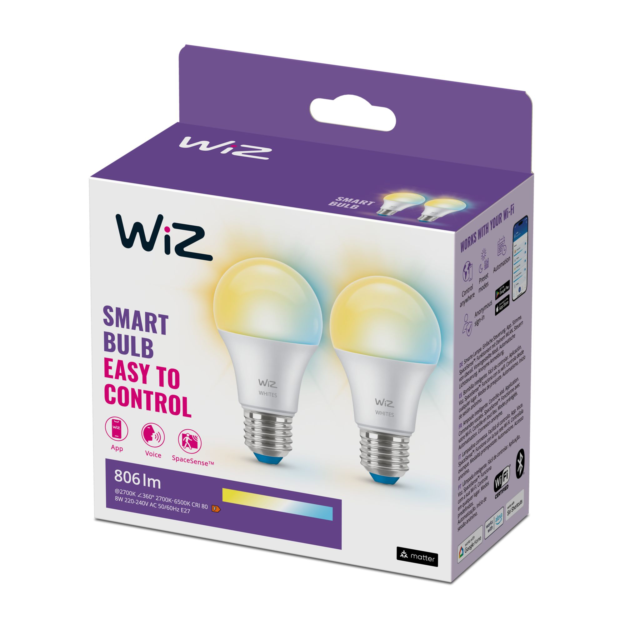 WiZ White Lampe E27 Tunable  60W matt Zweierpack