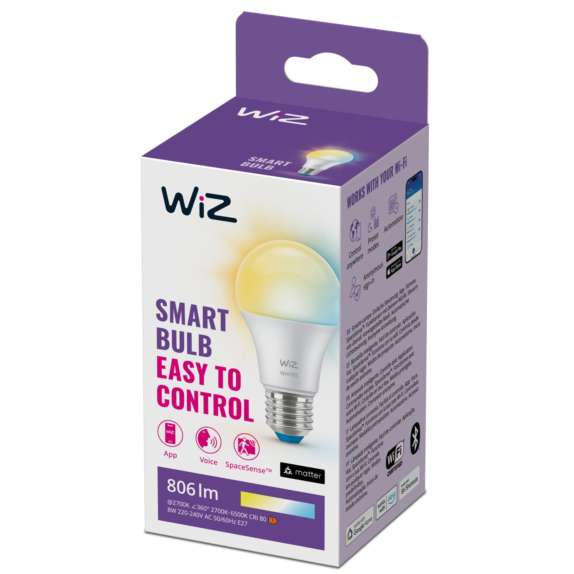 WiZ White Lampe E27 Tunable  60W matt Einerpack