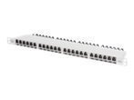 DIGITUS CAT 6A Klasse EA Patch Panel geschirmt 0.5HE 24-Port RJ45 inkl Staubschutzklappe 8P8C Farbe Grau RAL 7035