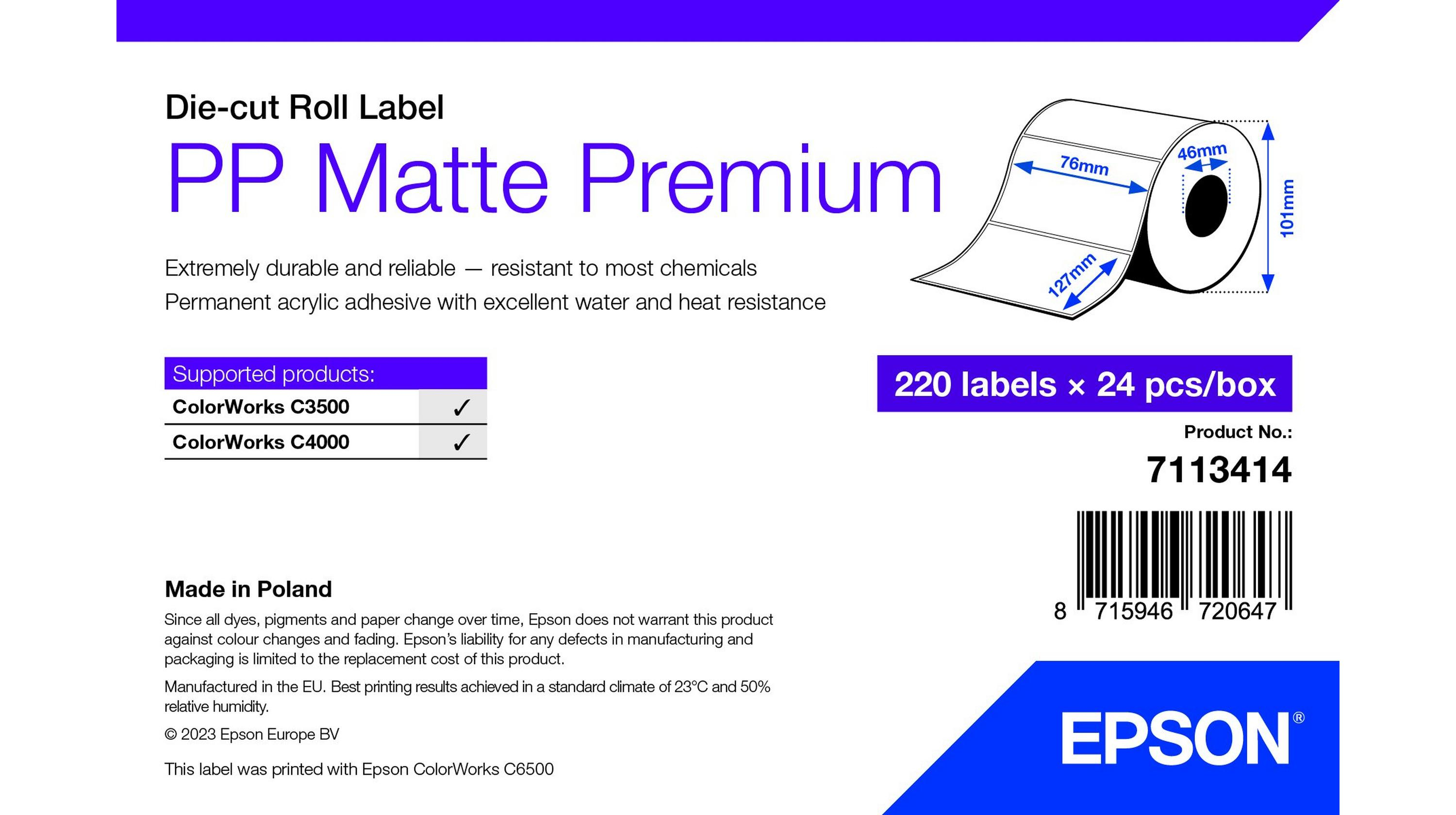 EPSON PP Matte Label - 76x127mm 220 Etiketten mit Die-Cut
